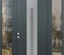 Modern Steel Front Door DIAMOND A5 68" X 96" ANTHRACITE/ANTHRACITE FROSTED GLASS PANEL STAINLESS STEEL RHI WITH 2 SIDELITES AND TRANSOM CLEAR GLASS