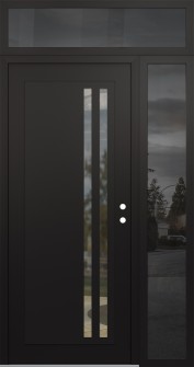 Diamond C6 52" x 96" black/black clear Glass Panel black LHI with Sidelite and Transom mirrored Glass