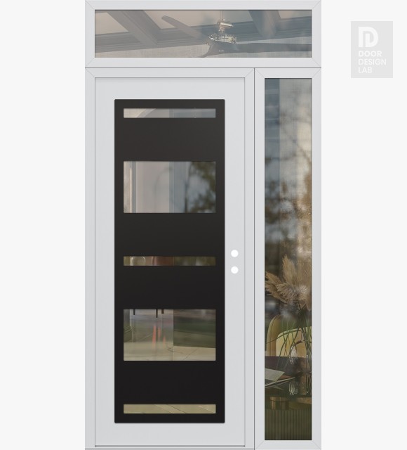 Modern Steel Front Door Diamond C10 50" x 96" white/white clear Glass Panel black LHI with Sidelite and Transom clear Glass