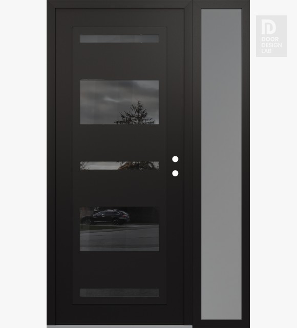 Modern Steel Front Door Diamond C10 50" x 80" black/black mirrored Glass Panel black LHI with Sidelite frosted Glass