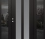 Modern Steel Front Door Diamond C14 60" x 80" black/white frosted Glass Panel black RHI with 2 Sidelites mirrored Glass