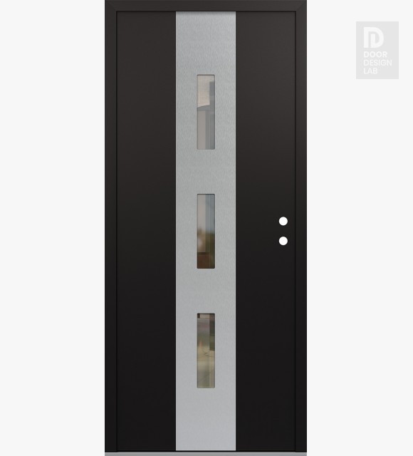 Modern Steel Front Door DIAMOND A7 36" X 80" BLACK/BLACK CLEAR GLASS PANEL STAINLESS STEEL LHI