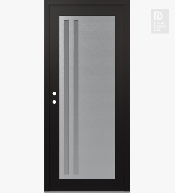 Modern Steel Front Door Diamond C6 36" x 80" black/white frosted Glass Panel stainless steel RHI