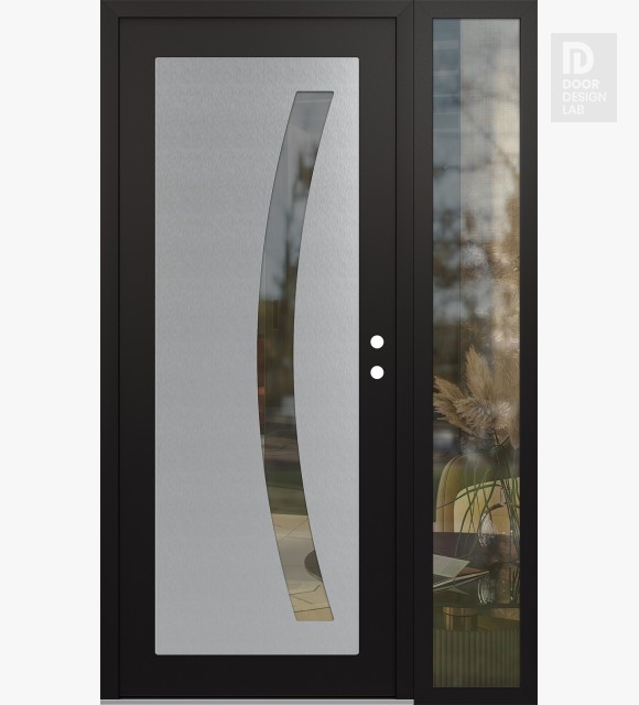 Modern Steel Front Door Diamond C4 48" x 80" black/black clear Glass Panel stainless steel LHI with Sidelite clear Glass