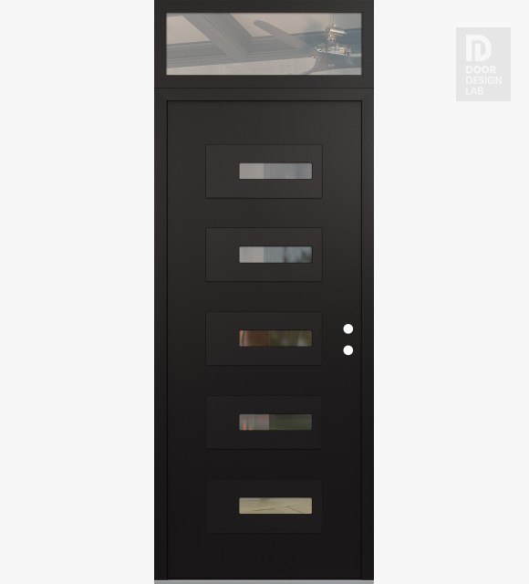 Modern Steel Front Door Diamond D6 36" x 96" black/black clear Glass Panel black LHI with Transom clear Glass