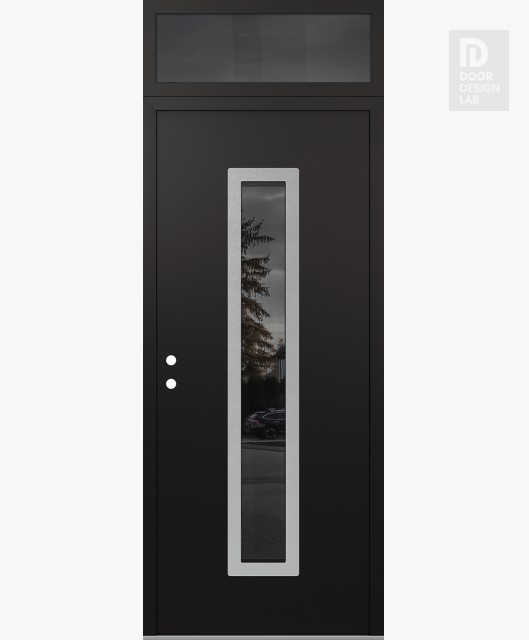 Modern Steel Front Door DIAMOND A11 36" X 96" BLACK/BLACK MIRRORED GLASS PANEL STAINLESS STEEL RHI WITH TRANSOM MIRRORED GLASS