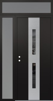 DIAMOND A6 52" X 96" BLACK/BLACK MIRRORED GLASS PANEL STAINLESS STEEL RHI WITH SIDELITE AND TRANSOM FROSTED GLASS