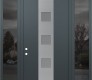 Modern Steel Front Door DIAMOND A12 60" X 96" ANTHRACITE/ANTHRACITE FROSTED GLASS PANEL STAINLESS STEEL RHI WITH 2 SIDELITES AND TRANSOM MIRRORED GLASS