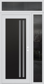 Diamond C6 50" x 96" white/white frosted Glass Panel black LHI with Sidelite and Transom mirrored Glass