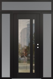 Diamond C15 60" x 96" black/black clear Glass Panel black LHI with 2 Sidelites and Transom frosted Glass