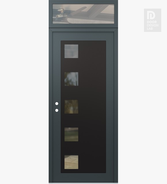 Modern Steel Front Door Diamond C5 36" x 96" anthracite/anthracite clear Glass Panel black RHI with Transom clear Glass