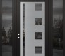 Modern Steel Front Door Diamond C3 68" x 96" black/black mirrored Glass Panel stainless steel RHI with 2 Sidelites and Transom mirrored Glass