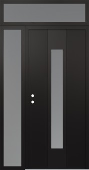 DIAMOND A1 50" X 96" BLACK/WHITE FROSTED GLASS PANEL BLACK RHI WITH SIDELITE AND TRANSOM FROSTED GLASS