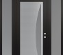 Modern Steel Front Door Diamond C13 68" x 96" black/white frosted Glass Panel stainless steel LHI with 2 Sidelites and Transom frosted Glass