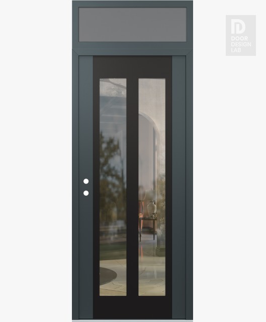 Modern Steel Front Door Diamond C14 36" x 96" anthracite/anthracite clear Glass Panel black RHI with Transom frosted Glass