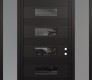Modern Steel Front Door Diamond D5 60" x 96" black/black mirrored Glass Panel black LHI with 2 Sidelites and Transom frosted Glass