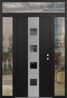 DIAMOND A12 68" X 96" BLACK/BLACK MIRRORED GLASS PANEL STAINLESS STEEL LHI WITH 2 SIDELITES AND TRANSOM CLEAR GLASS