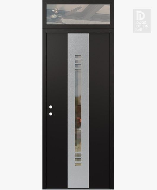 Modern Steel Front Door DIAMOND A5 36" X 96" BLACK/BLACK CLEAR GLASS PANEL STAINLESS STEEL RHI WITH TRANSOM CLEAR GLASS