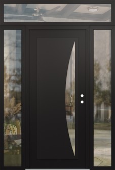 Diamond C13 64" x 96" black/black clear Glass Panel black LHI with 2 Sidelites and Transom clear Glass