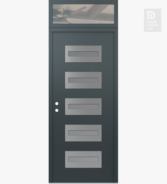 Modern Steel Front Door Diamond D4 36" x 96" anthracite/anthracite frosted Glass Panel stainless steel RHI with Transom clear Glass