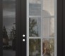 Modern Steel Front Door Diamond C16 48" x 96" black/black clear Glass Panel stainless steel RHI with Sidelite and Transom mirrored Glass