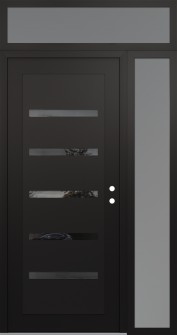 Diamond C7 52" x 96" black/black mirrored Glass Panel black LHI with Sidelite and Transom frosted Glass