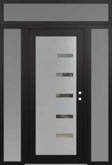 Diamond C8 68" x 96" black/black clear Glass Panel stainless steel LHI with 2 Sidelites and Transom frosted Glass