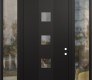 Modern Steel Front Door DIAMOND A12 68" X 96" BLACK/BLACK CLEAR GLASS PANEL BLACK LHI WITH 2 SIDELITES AND TRANSOM CLEAR GLASS