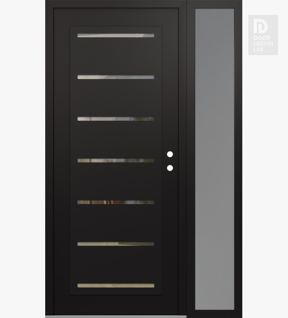Modern Steel Front Door Diamond C11 48" x 80" black/black clear Glass Panel black LHI with Sidelite frosted Glass