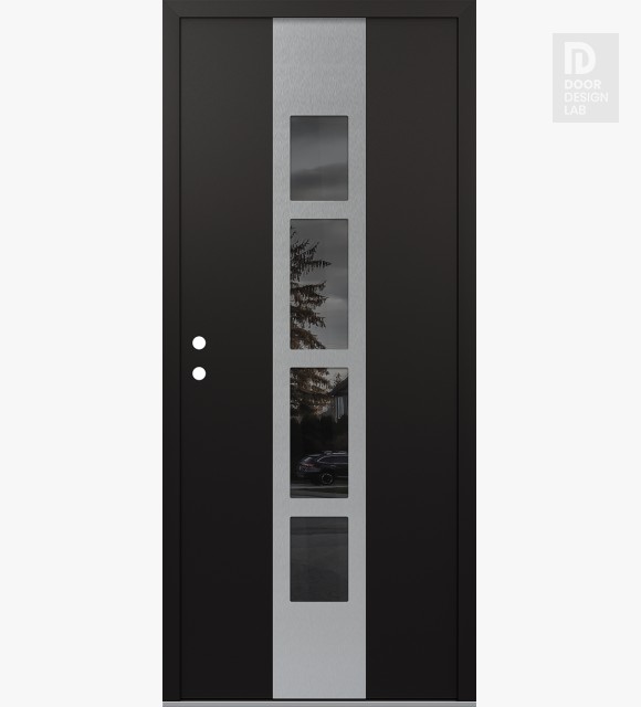 Modern Steel Front Door DIAMOND A10 36" X 80" BLACK/BLACK MIRRORED GLASS PANEL STAINLESS STEEL RHI