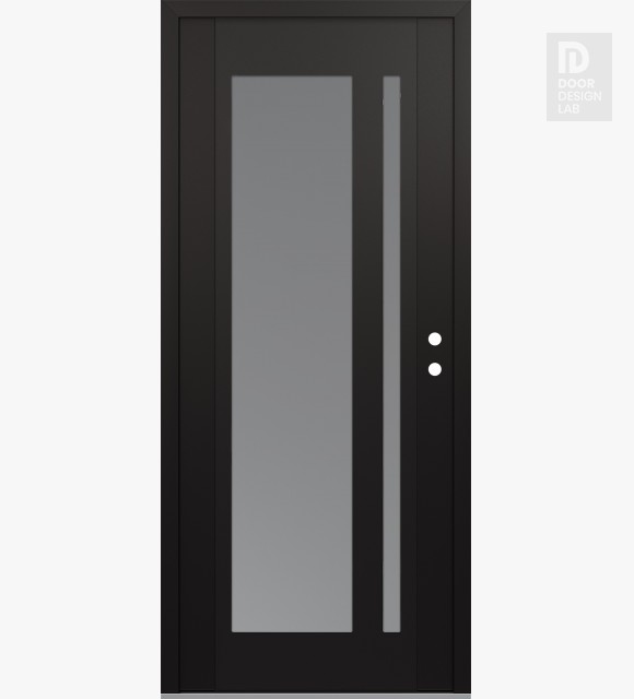 Modern Steel Front Door Diamond C15 36" x 80" black/white frosted Glass Panel black LHI