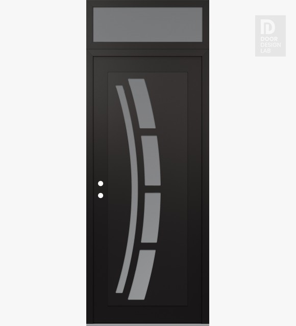 Modern Steel Front Door Diamond C12 36" x 96" black/white frosted Glass Panel black RHI with Transom frosted Glass