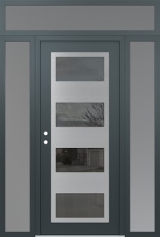 Diamond C2 64" x 96" anthracite/anthracite mirrored Glass Panel stainless steel RHI with 2 Sidelites and Transom frosted Glass