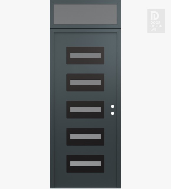 Modern Steel Front Door Diamond D4 36" x 96" anthracite/anthracite frosted Glass Panel black LHI with Transom frosted Glass