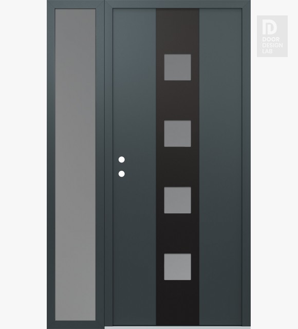 Modern Steel Front Door DIAMOND A12 48" X 80" ANTHRACITE/ANTHRACITE FROSTED GLASS PANEL BLACK RHI WITH SIDELITE FROSTED GLASS