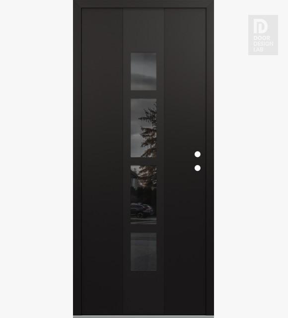 Modern Steel Front Door DIAMOND A10 36" X 80" BLACK/BLACK MIRRORED GLASS PANEL BLACK LHI