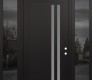 Modern Steel Front Door Diamond C6 60" x 96" black/white frosted Glass Panel black LHI with 2 Sidelites and Transom mirrored Glass
