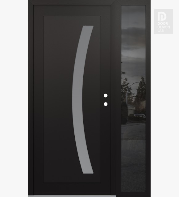 Modern Steel Front Door Diamond C4 48" x 80" black/white frosted Glass Panel black LHI with Sidelite mirrored Glass