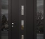 Modern Steel Front Door DIAMOND A7 60" X 96" BLACK/BLACK CLEAR GLASS PANEL BLACK RHI WITH 2 SIDELITES AND TRANSOM MIRRORED GLASS