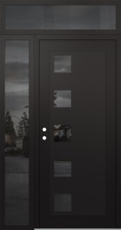 Diamond C5 52" x 96" black/black mirrored Glass Panel black RHI with Sidelite and Transom mirrored Glass