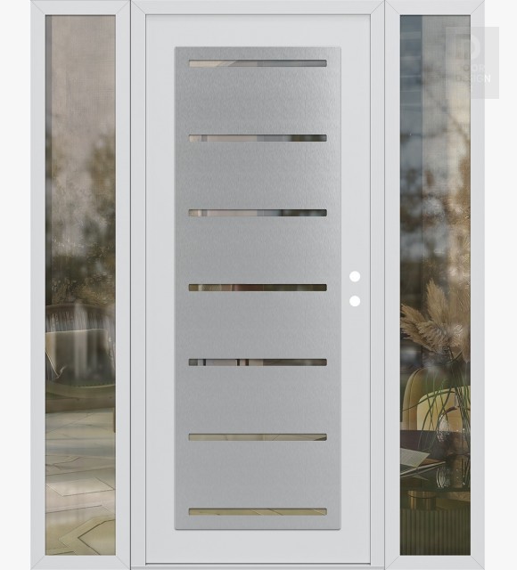 Modern Steel Front Door Diamond C11 60" x 80" white/white clear Glass Panel stainless steel LHI with 2 Sidelites clear Glass