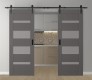 DOUBLE BARN DOOR AVON 07-01 VETRO GRAY MATTE 56" X 80" X 1 3/4" BLACK HARDWARE
