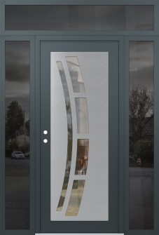 Diamond C12 64" x 96" anthracite/anthracite clear Glass Panel stainless steel RHI with 2 Sidelites and Transom mirrored Glass