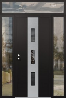 DIAMOND A7 64" X 96" BLACK/BLACK MIRRORED GLASS PANEL STAINLESS STEEL RHI WITH 2 SIDELITES AND TRANSOM CLEAR GLASS