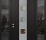 Modern Steel Front Door DIAMOND A12 60" X 96" BLACK/BLACK CLEAR GLASS PANEL STAINLESS STEEL RHI WITH 2 SIDELITES AND TRANSOM MIRRORED GLASS