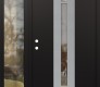 Modern Steel Front Door DIAMOND A5 50" X 80" BLACK/BLACK CLEAR GLASS PANEL STAINLESS STEEL RHI WITH SIDELITE CLEAR GLASS