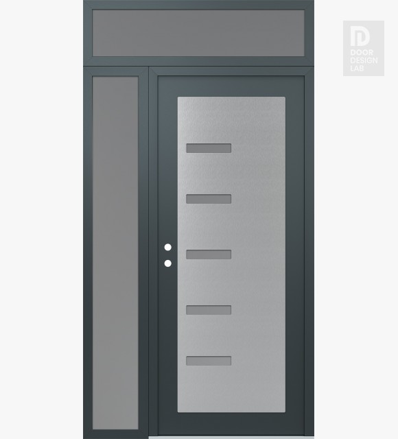 Modern Steel Front Door Diamond C8 48" x 96" anthracite/anthracite frosted Glass Panel stainless steel RHI with Sidelite and Transom frosted Glass
