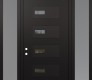 Modern Steel Front Door Diamond D7 60" x 96" black/black clear Glass Panel black RHI with 2 Sidelites and Transom frosted Glass