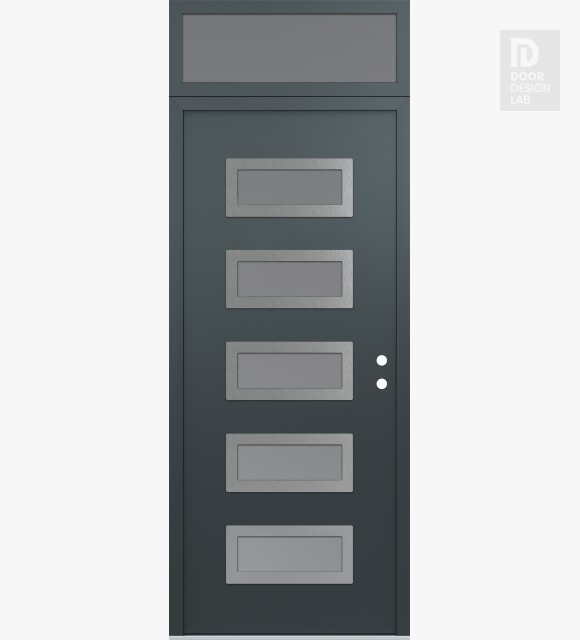 Modern Steel Front Door Diamond D1 36" x 96" anthracite/anthracite frosted Glass Panel stainless steel LHI with Transom frosted Glass