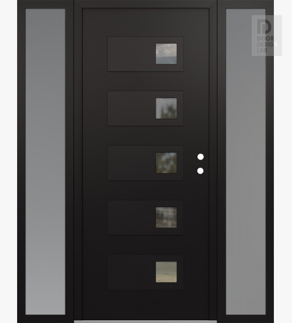 Modern Steel Front Door Diamond D2 60" x 80" black/black clear Glass Panel black LHI with 2 Sidelites frosted Glass